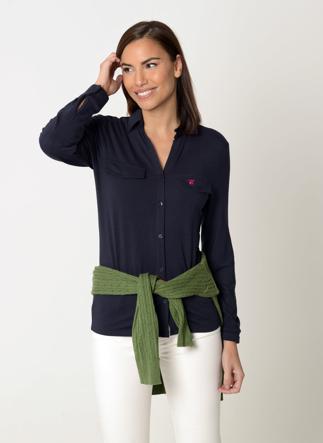 Navy Blue Shirt with Pockets for Women