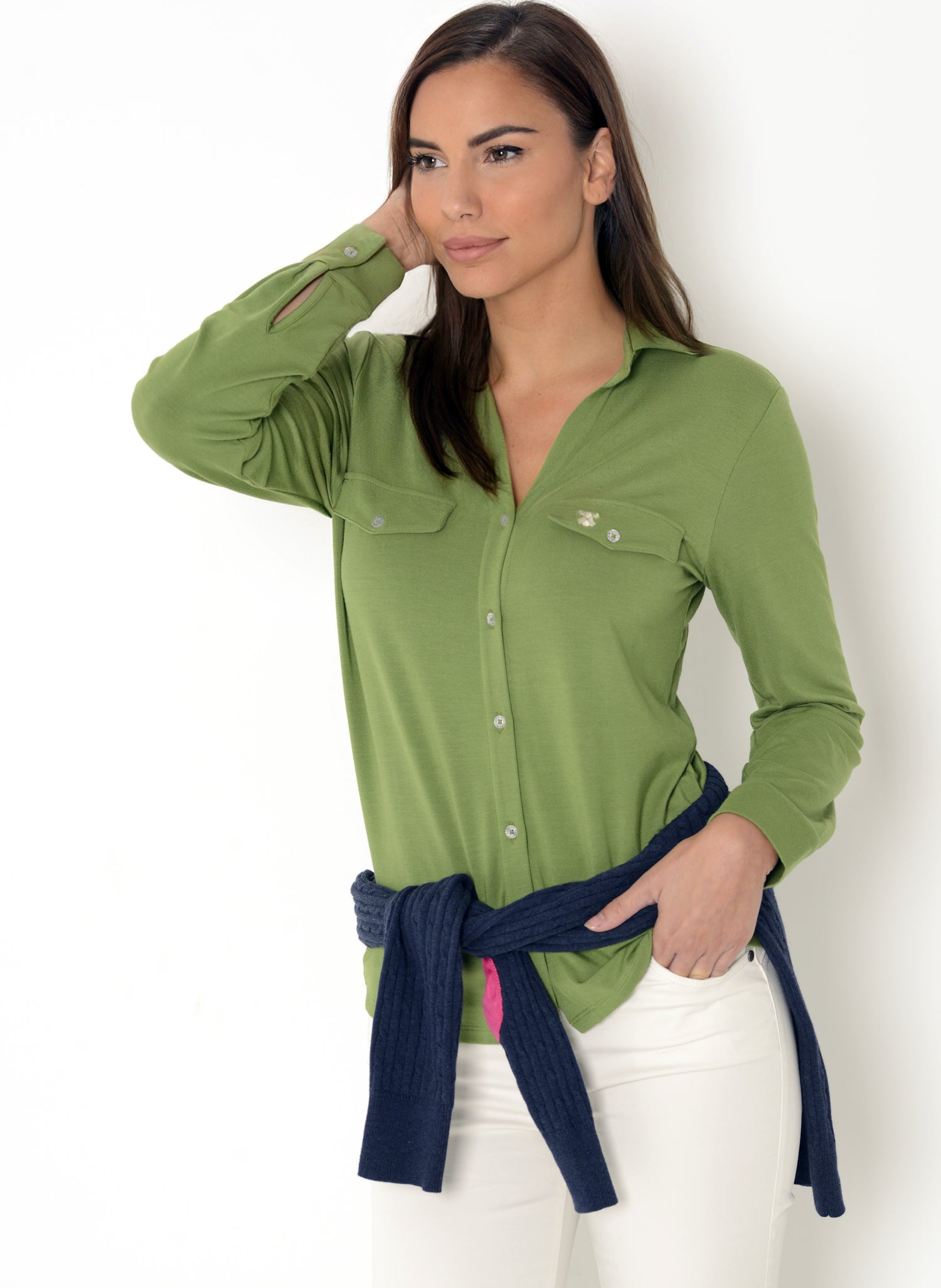 Woman Green Shirt with Pockets