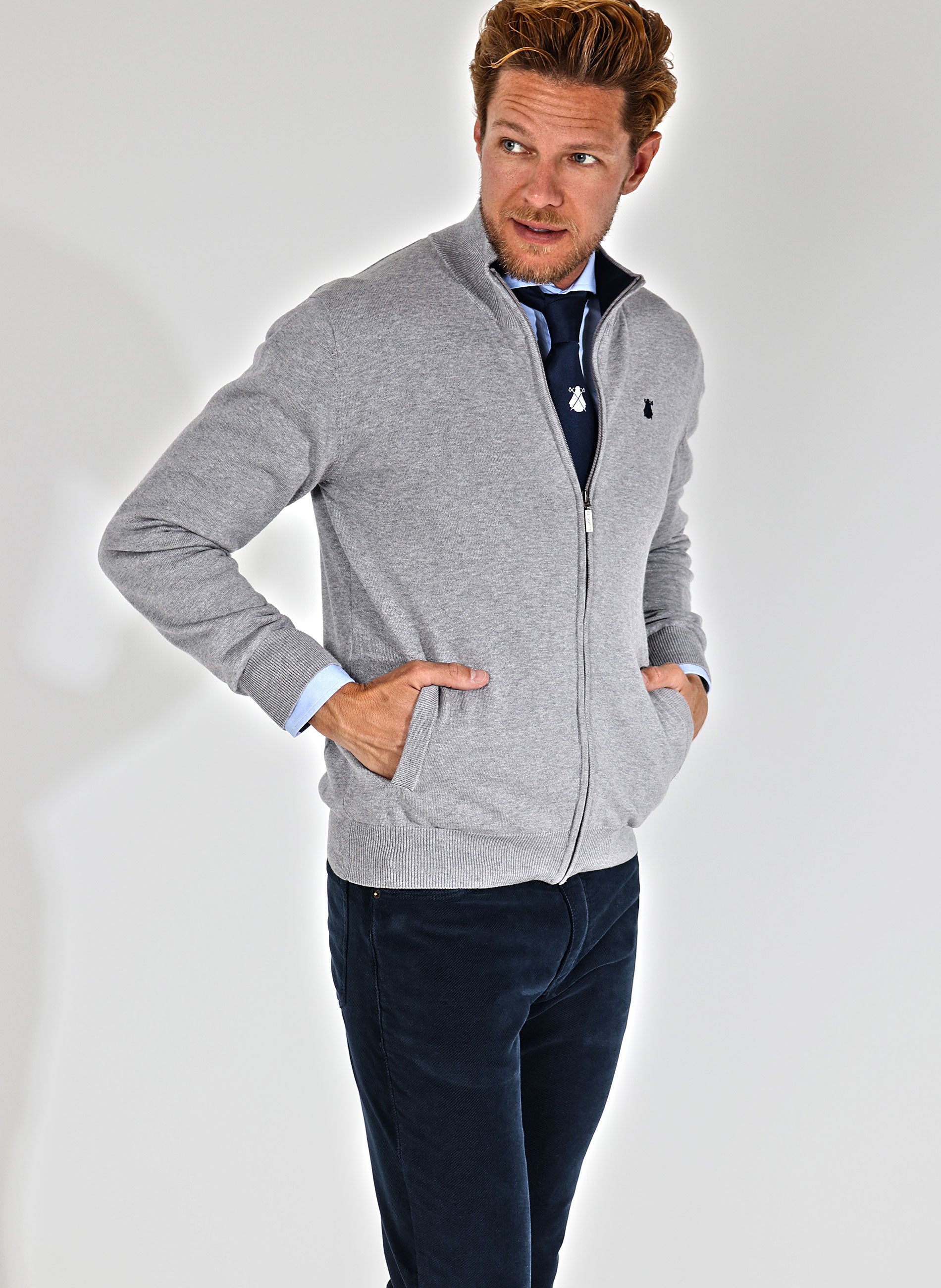 Men's Gray Knitted Jacket with Zipper