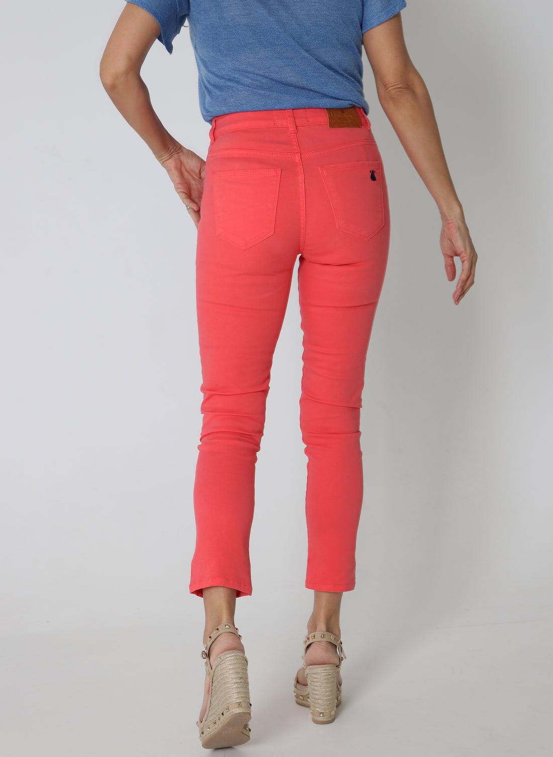 Coral Twill Pants Buttons Woman