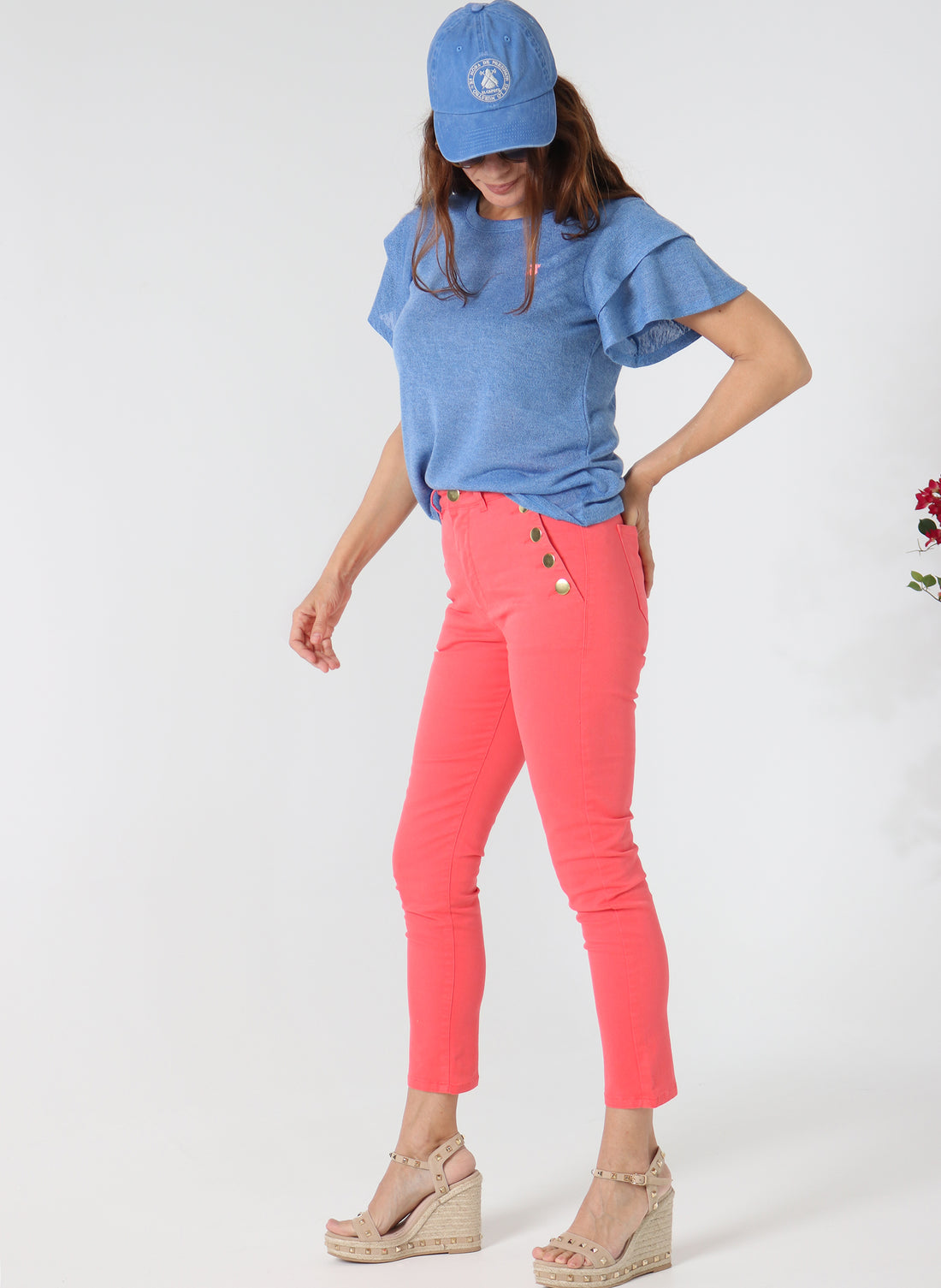 Twill Corail Buttons Femme Pant