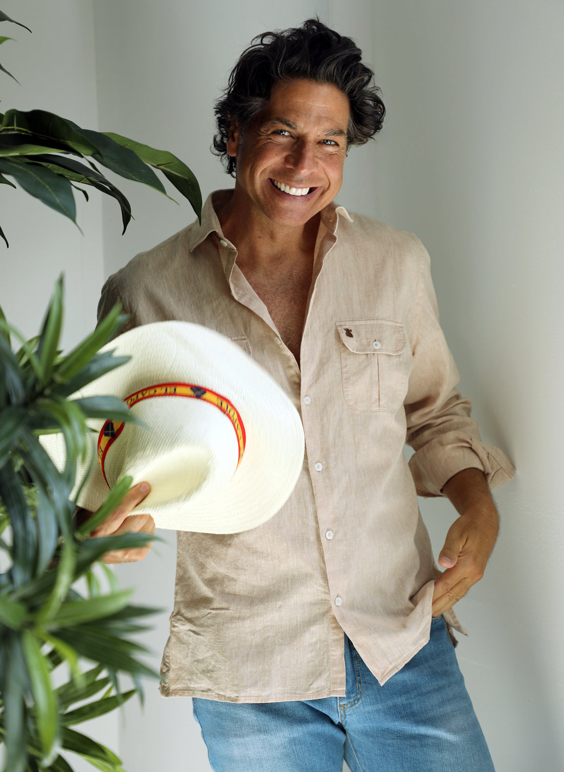 Chemise in denim in two pockets for men