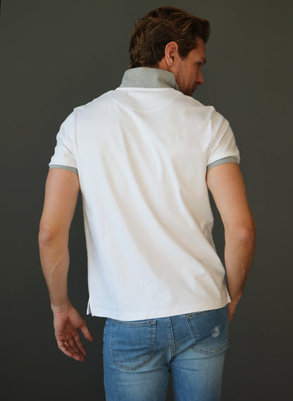 White Polo Shirt for Men Gray Collar