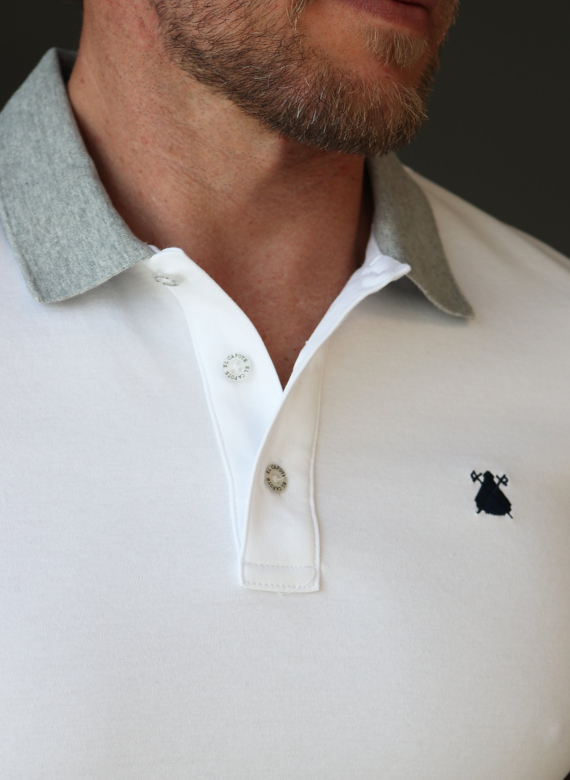 White Polo Shirt for Men Gray Collar