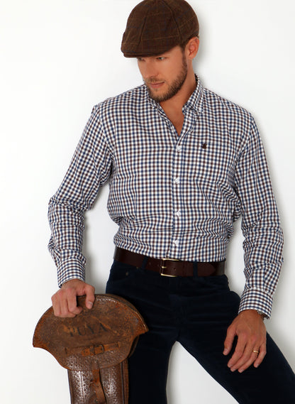 Blue and Brown Checked Men's Shirt