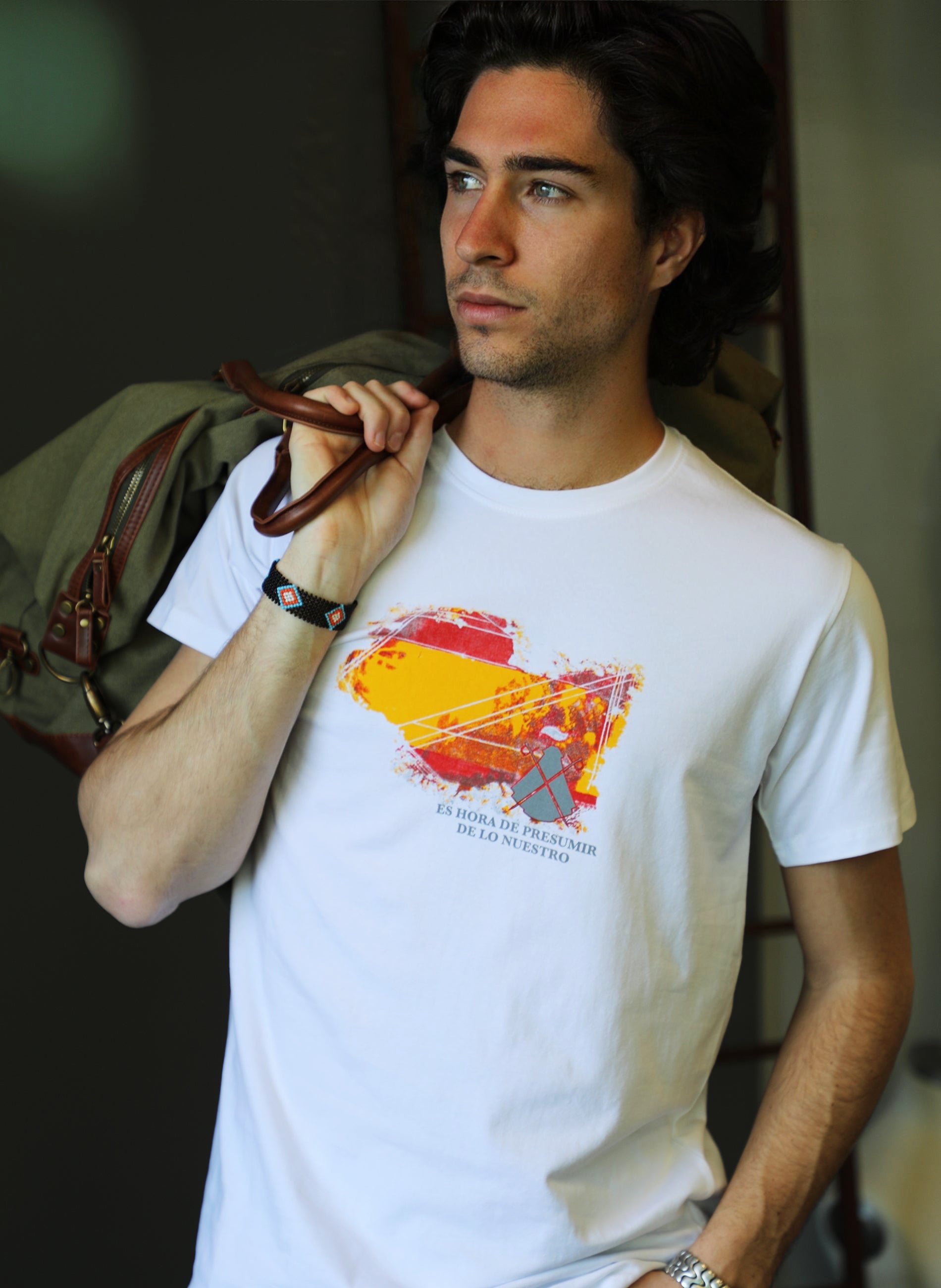 T-shirt Homme Blanc Drapeau de l'Espagne Aged