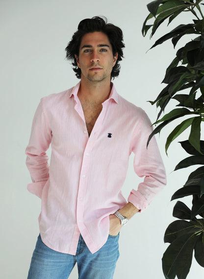 Pale Pink Linen Man Shirt
