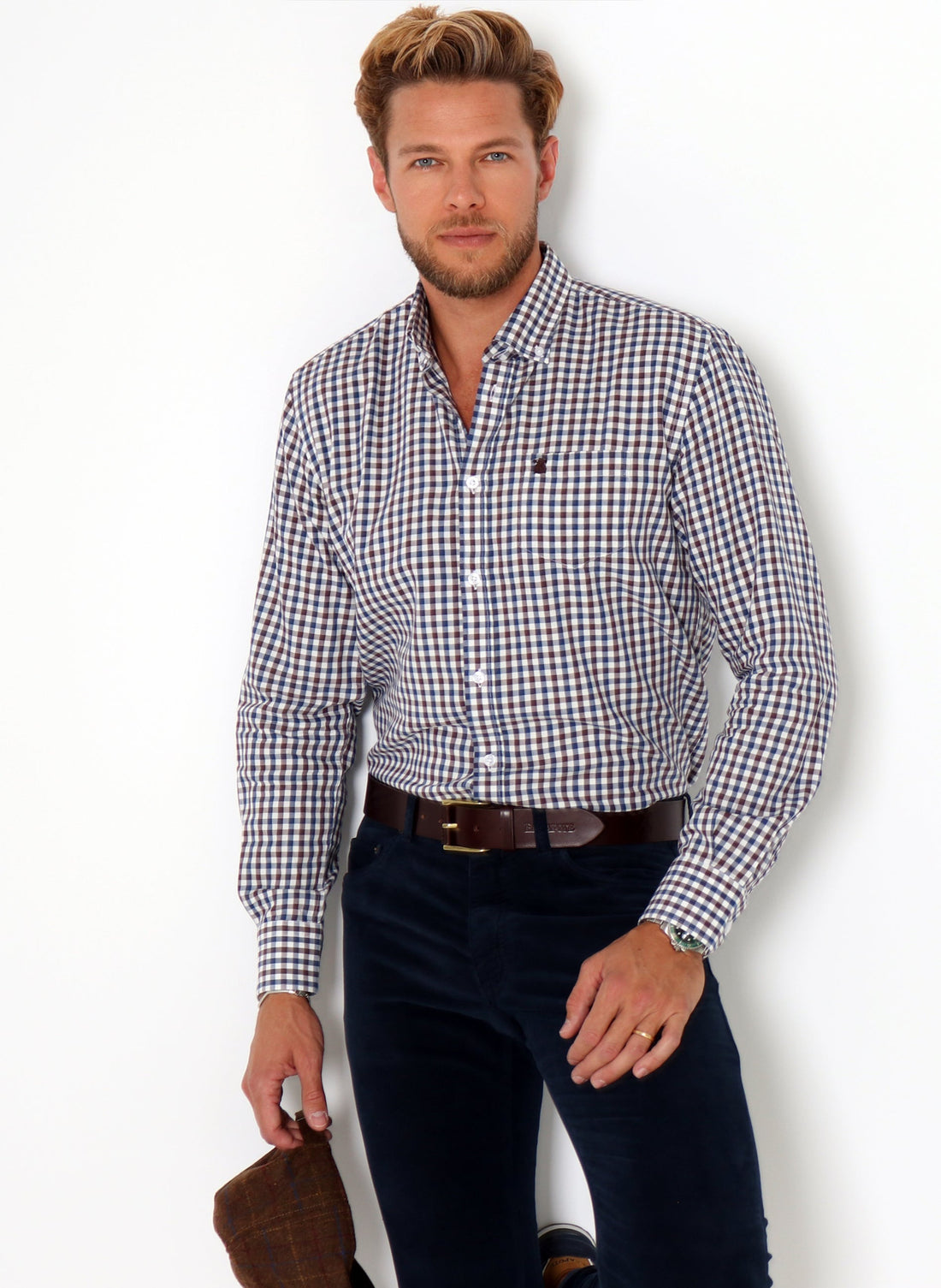 Blue and Brown Checked Men's Shirt