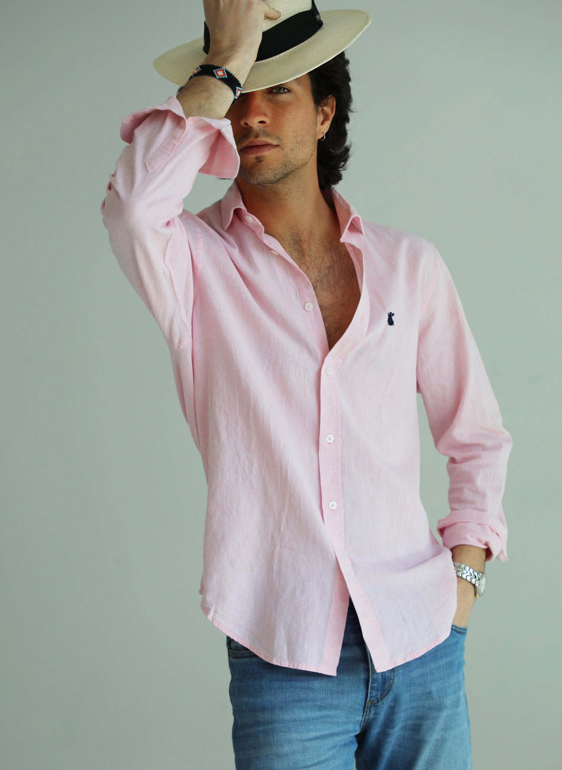 Camisa Hombre Lino Rosa – El Capote