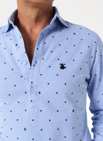 Light Blue Polka Dot Double Thread T-shirt for Men