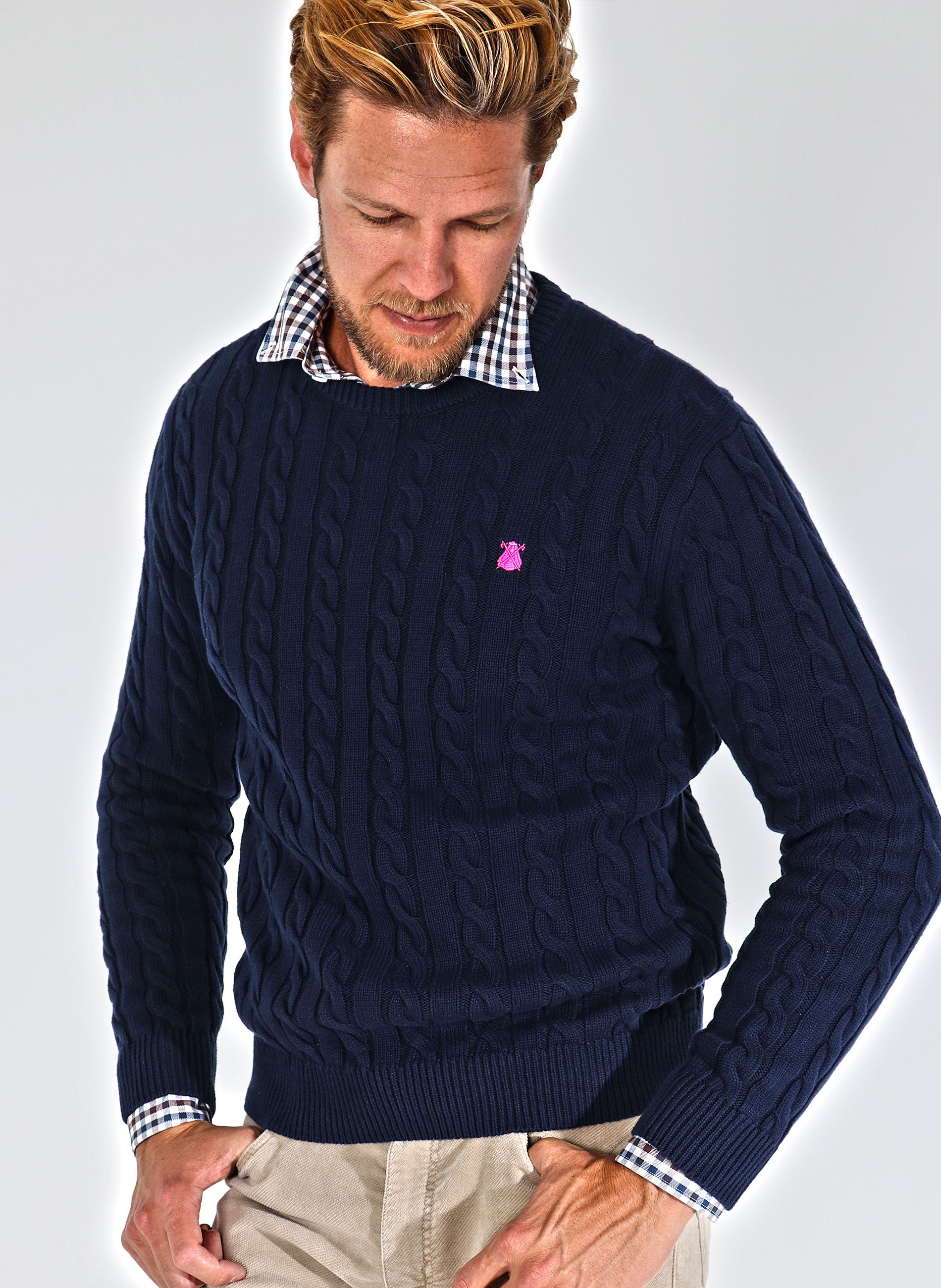 Men's Navy Blue Cable Knit Sweater