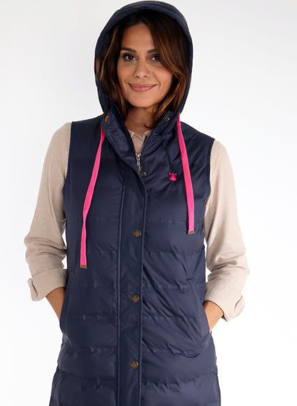 Blauer Federwestenmantel für Damen