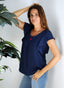 Blusa Azul Marino Manga Corta Volantes Mujer