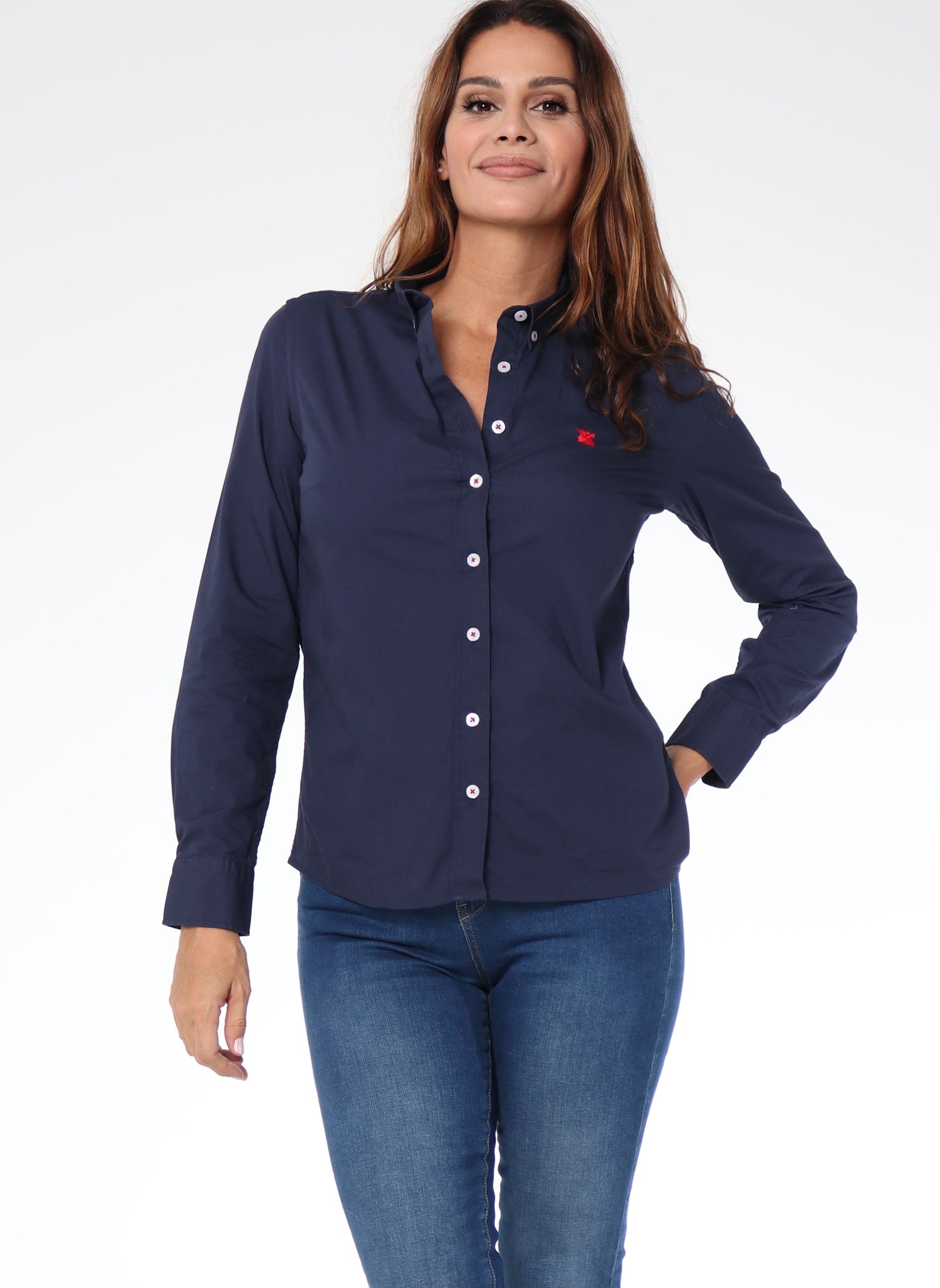 Navy Blue Woman Shirt Poplin