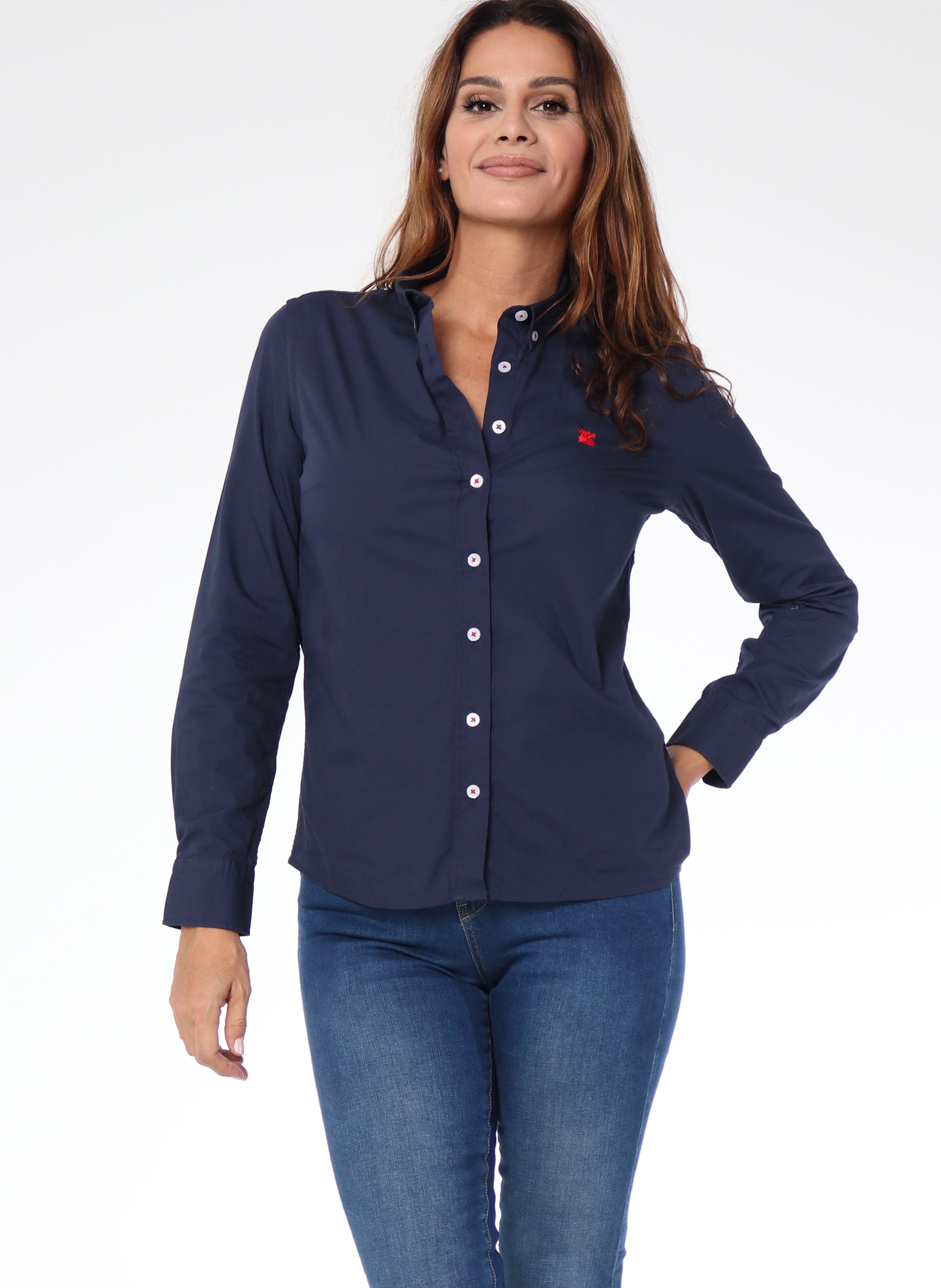Navy Blue Poplin Woman Shirt