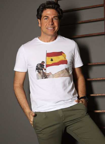 Weißes T-Shirt Hommage an die spanische Flagge
