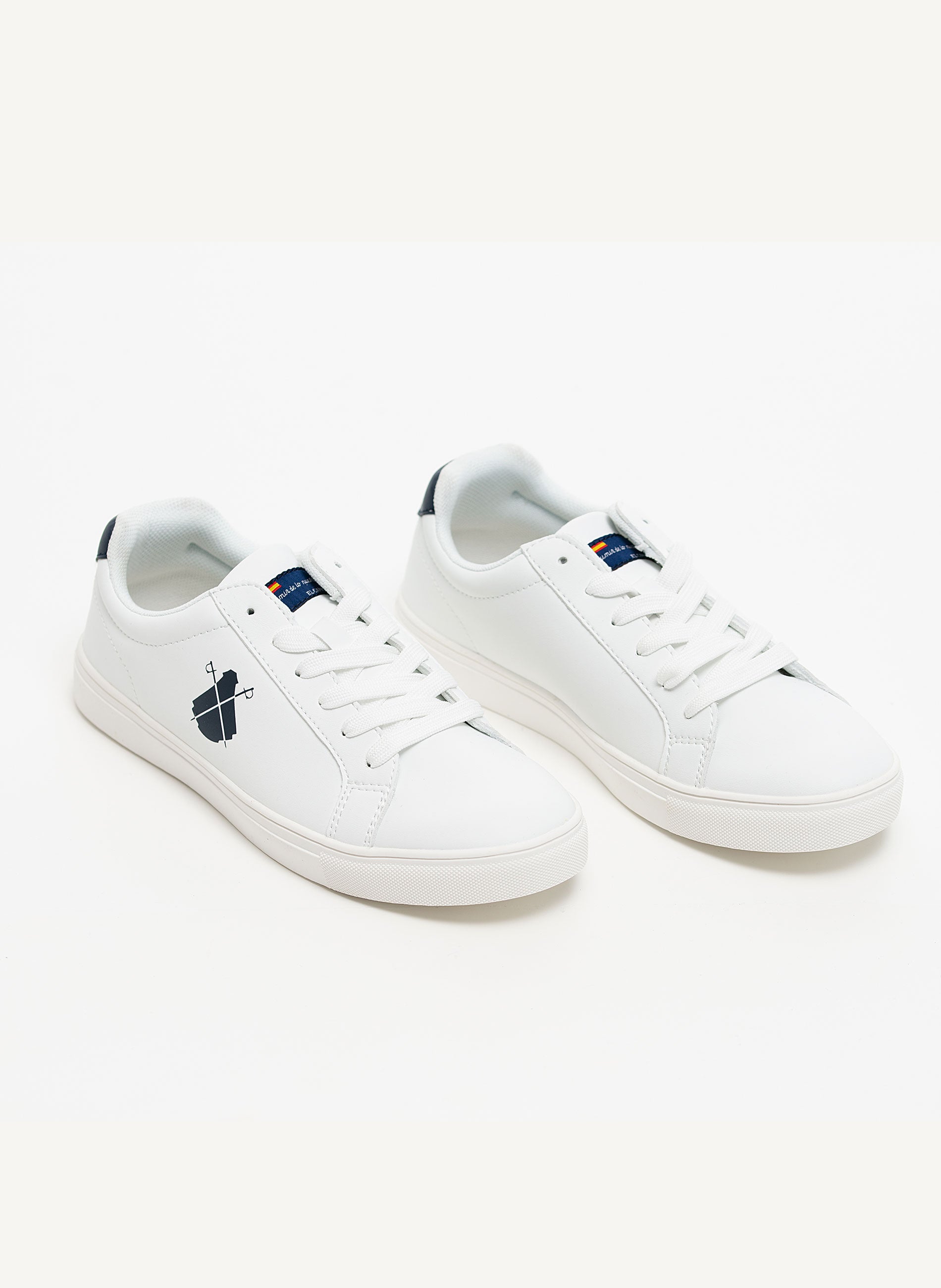 Marineblauwe witte sneakers met logo voor heren
